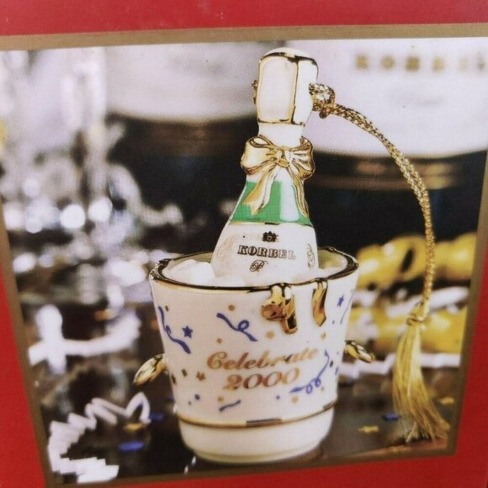 Lenox Celebrate 2000 Ornament Korbel Champagne Ice Bucket New Years Gift Box Vtg